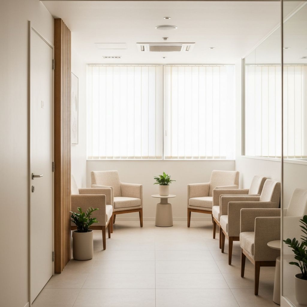 Heller Wartebereich mit bequemen Sitzgelegenheiten